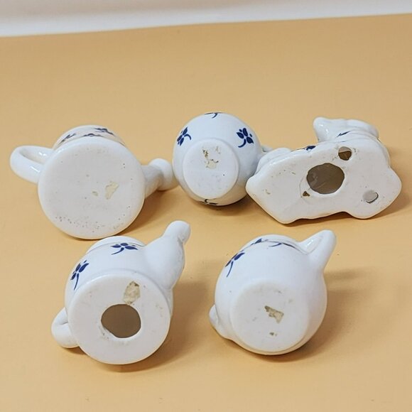 Miniature White Ceramic Tea Set With Blue Floral Design - Set Of 5 Pieces For Di - Picture 9 of 13